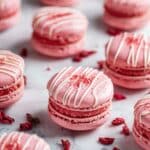 Strawberry Macaron Shells with Strawberry Buttercream and White Chocolate Drizzle Recipe