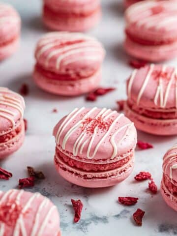 Strawberry Macaron Shells with Strawberry Buttercream and White Chocolate Drizzle Recipe