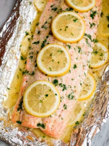 Oven Baked Salmon with Honey Garlic Butter and Lemon Recipe