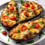 Stuffed Eggplant with Savory Ground Beef, Marinara, and Mozzarella Recipe