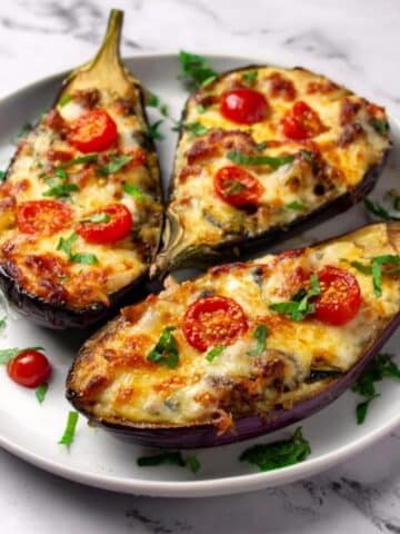 Stuffed Eggplant with Savory Ground Beef, Marinara, and Mozzarella Recipe