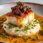 Cod Loin with Chorizo Cream and Mashed Potatoes Recipe