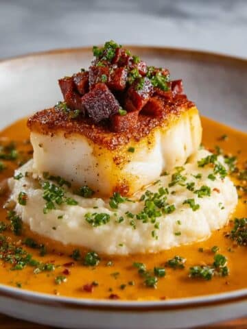 Cod Loin with Chorizo Cream and Mashed Potatoes Recipe