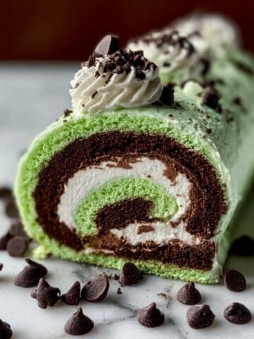 Mint Chip Cake Roll with Mint Whipped Cream and Milk Chocolate Ganache Recipe