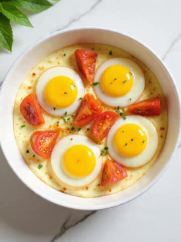 Mediterranean Baked Feta Eggs with Cherry Tomatoes and Olives Recipe