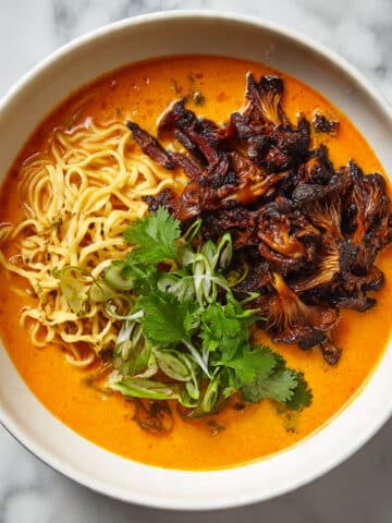 Vegan Miso Ramen with Coconut-Miso Broth, Sautéed Oyster Mushrooms, and Chili Crisp Recipe