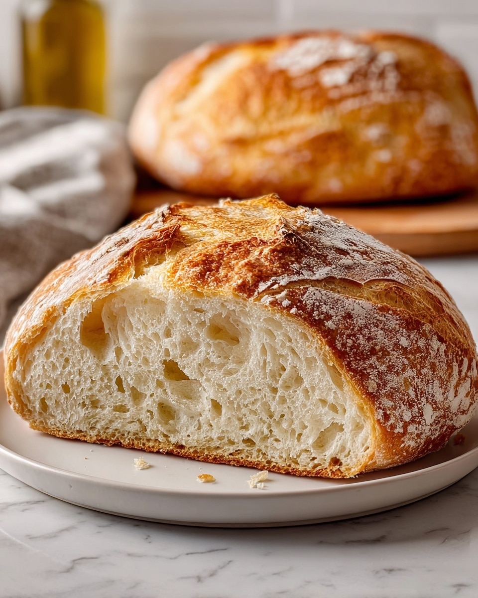 The image shows a close-up of sliced sourdough bread with a golden brown crust that looks crisp and slightly cracked. The bread has a soft, airy inside with large and small holes creating a light texture. The slices are stacked in front of a whole loaf that has a round shape and a dusting of flour on top. All the bread is placed on a wooden surface against a white marbled background. photo taken with an iphone --ar 4:5 --v 7