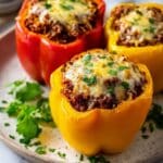 Stuffed Peppers with Ground Beef, Rice, and Melty Cheese Recipe