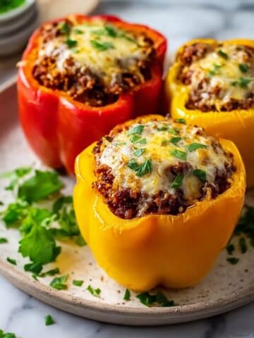 Stuffed Peppers with Ground Beef, Rice, and Melty Cheese Recipe