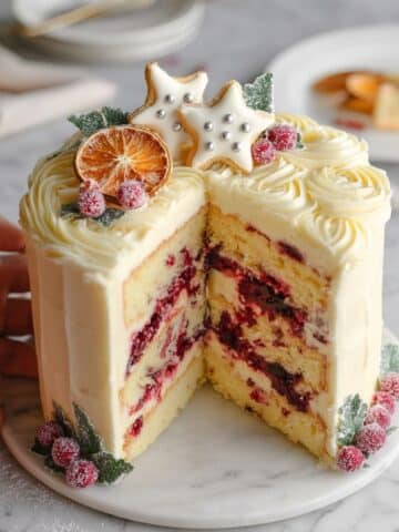 Fluffy Orange Cranberry Cake with Cream Cheese Frosting and Sugared Cranberries Recipe