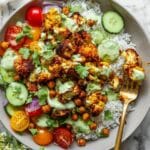 Cauliflower Shawarma Bowls with Crispy Chickpeas and Green Tahini Sauce Recipe