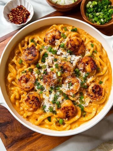 Spicy Gochujang Carbonara Udon with Shrimp Recipe