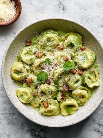 Creamy Ham and Pea Pasta with Cheese Tortellini in a Silky Mint-Parmesan Sauce Recipe