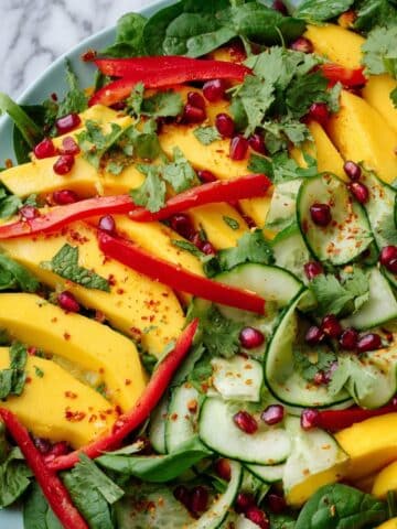 Mediterranean-Style Mango Salad with Spinach, Pomegranate, and Fresh Herbs Recipe