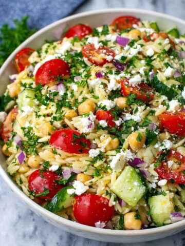 Greek Orzo Salad with Feta, Chickpeas, and Fresh Herbs Recipe