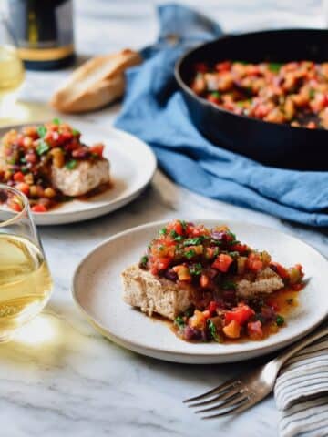 Sicilian Eggplant Caponata with Grilled Swordfish Recipe